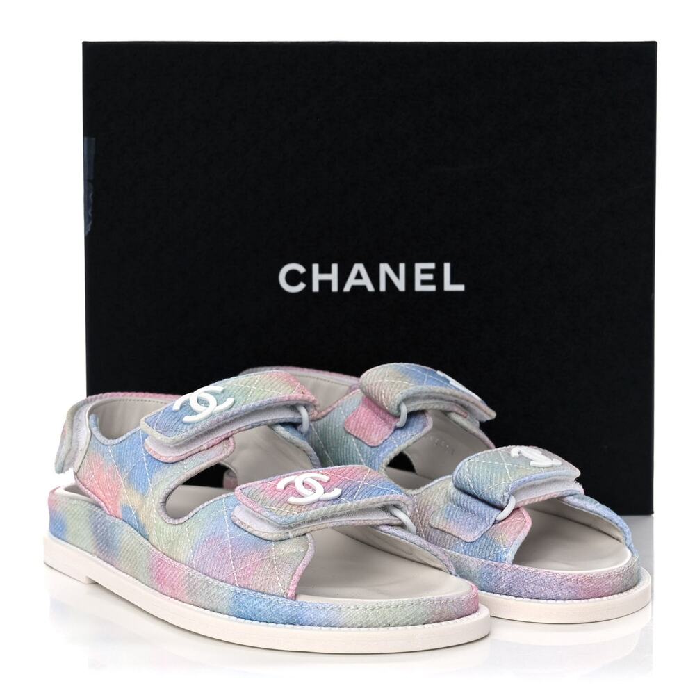 Chanel NIB Interlocking CC Logo Rainbow Quilted Slingback Dad Sandals 41.5 NEW - Picture 10 of 12